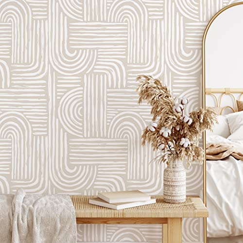 CostaCover Beige Boho Style Pell and Stick Wallpaper - Neutral Self Adhesive Modern Decor - Scandinavian Design Removable Temporary Wall Mural