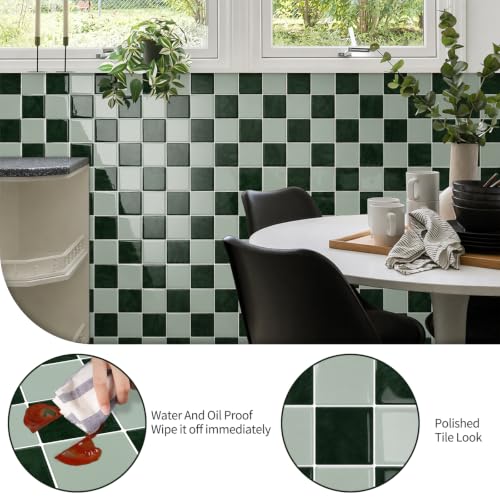 10 Sheets Upgraded Thicker Design Tile Peel and Stick Backsplash - color: Green