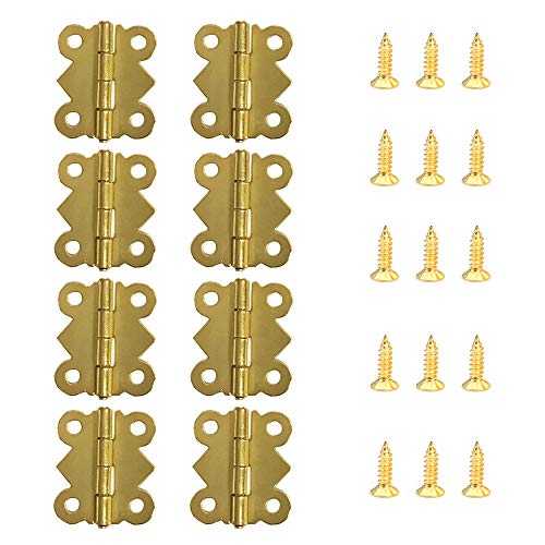 Juland 50 Pieces Mini Butterfly Hinges Retro Brass Hinges with 200 Pieces Replacement Screws for Wooden Box Jewelry Chest Box Cabinet DIY Accessories (20x 17mm)