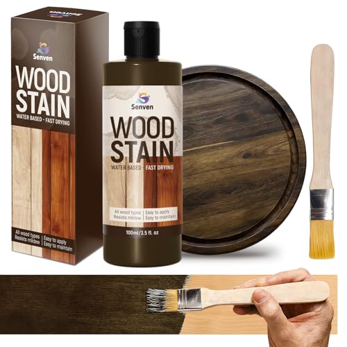 SENVEN Wood Stain, Dark Oak Wood Stain, 100ml Woods-Stain for Woods, Furniture, Cabinet, Fast Drying Woods-Stain, Non-Toxic Wood-Stains, Water Based & Low Odor Wood-Stains, Indoor&Outdoor Woods Stains - color: Dark Oak, size: 3.5 Fl Oz