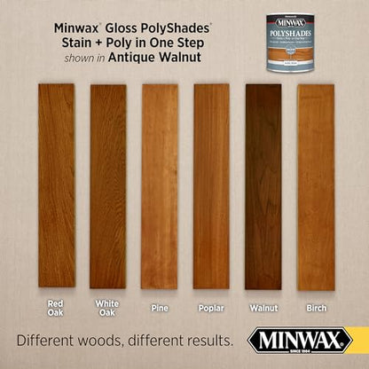 Minwax PolyShades Wood Stain + Polyurethane Finish – ½ Pint, Antique Walnut, Gloss - color: Antique Walnut, size: 0.25 Quart, style: Gloss