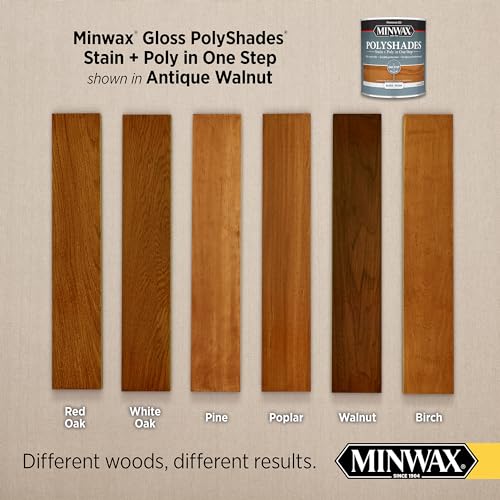 Minwax PolyShades Wood Stain + Polyurethane Finish – Quart, Antique Walnut, Gloss 32 Fl Oz (Pack of 1), Brown - color: Antique Walnut, size: 1 Quart, style: Gloss