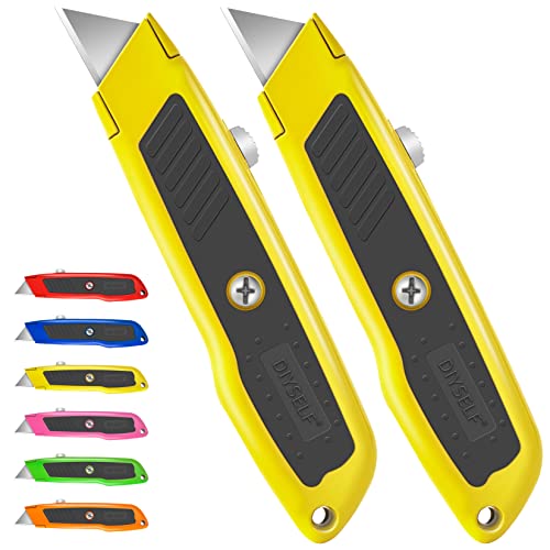 DIYSELF 2 Pack Box Cutters, Aluminum-Shell Utility Knife with Secure Lock - color: Yellow, size: 2-Pack