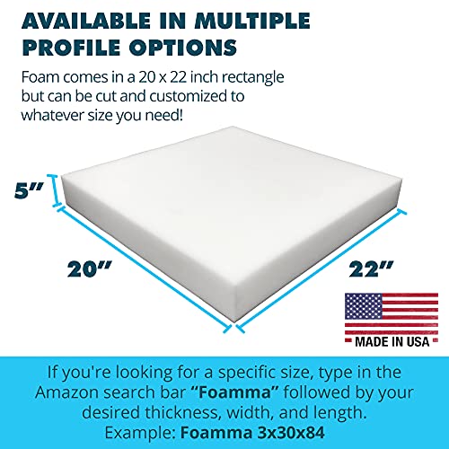 Foamma 5" x 20" x 22" High Density Upholstery Foam Padding, Thick-Custom Pillow, Chair and Couch Cushion Replacement, Craft Foam Supplies for Seat Repair - size: 5" x 20" x 22"