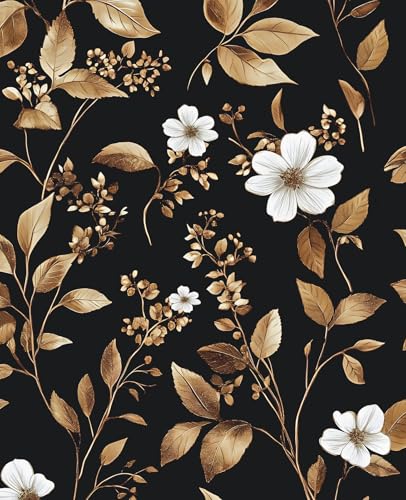 Black Vintage Metallic Floral Peel and Stick Wallpaper 17.5" x 118" - color: Black/Gold/White, size: 17.5" x 118"