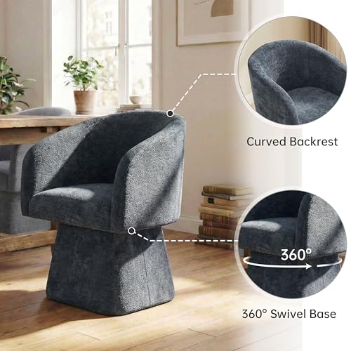 VKNOW Upholstered Swivel Dining Chairs Set of 4 with Barrel Back and Arm - color: Blue