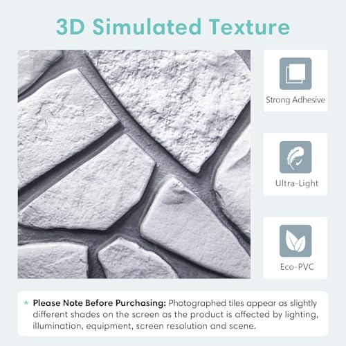 Commomy Faux Stone Peel and Stick 3D Wall Panels 10 Pcs 11.8" x 11.8" - color: ‎Gray Stone-A