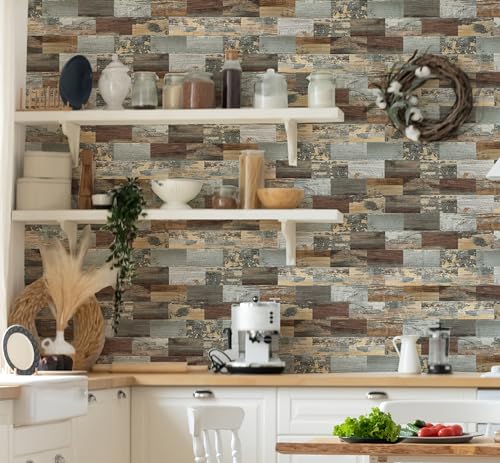 2026 New Upgrade Peel and Stick Backsplash Tile, Peel and Stick 11.34" X 11.57" Wall Tile for Kitchen, Bathroom, Fireplace, Laundry (Mix Rustic, 10 Packs) - color: Mix Rustic