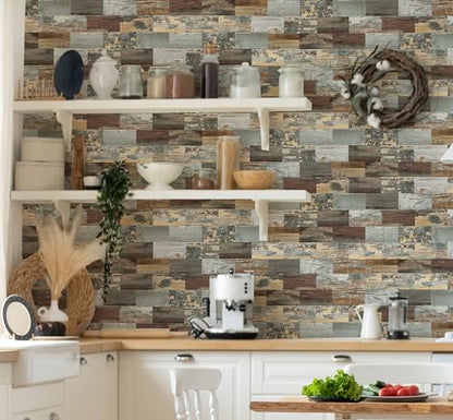 2026 New Upgrade Peel and Stick Backsplash Tile, Peel and Stick 11.34" X 11.57" Wall Tile for Kitchen, Bathroom, Fireplace, Laundry (Mix Rustic, 10 Packs) - color: Mix Rustic