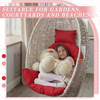 Tudomro Red Waterproof Egg Chair Cushion with Pillow Filling 2.58 kg Replacement Rocking Wicker Chair Cushion 48" x 32" High Back Hanging Swing Hammock Pad Thicken for Outdoor Patio Garden - color: Red