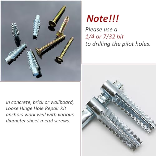 60 Pack Hollow Wall Anchor with Screws,Loose Hinge Hole Repair Kit for Concrete Wall, Metal Expansion Bolt for Drywall (1/4 inch) - size: 1/4 inch