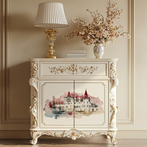 Peacoblue Watercolor Town Rub On Transfers for Furniture Craft 6"x12" - style: Watercolor Town