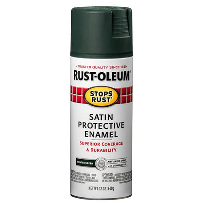 Rust-Oleum Stops Rust Spray Paint, Satin Hunter Green - color: Satin Hunter Green, size: 12 Ounce (Pack of 6)
