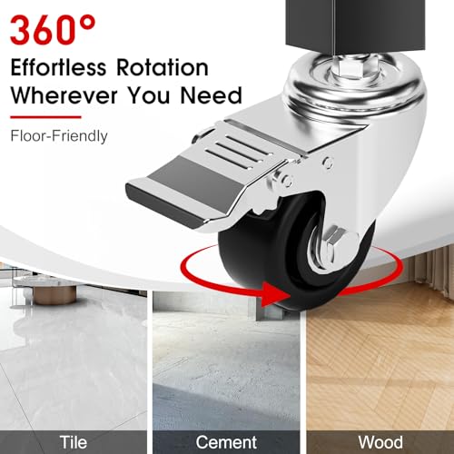 Caster Wheels, Threaded Stem Casters Set of 4 Heavy Duty,1/2"-16 x 1(Stem Diameter 1/2", Length 1"), Dual Locking Caster, Industrial Castor Wheels for Furniture,Carts - color: Silver-Black