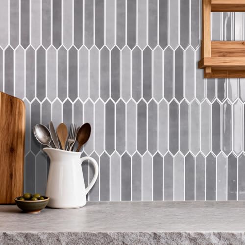 10-Sheet Peel and Stick Backsplash Tile, Self-Adhesive Gray Long Hexagon Wall Tiles, Stick on Backsplash for Kitchen, Bathroom, Fireplace, RV, Thicker Design(12"×12"). - color: Gray