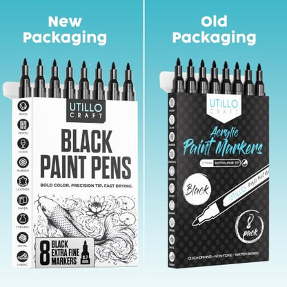 Utillo Craft Black Paint Pen (8-Pack), 0.7mm Extra Fine Black Paint Markers - color: Black