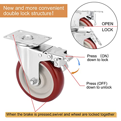 5 inch Swivel Caster Wheels with Dual Locking - size: 5 inch