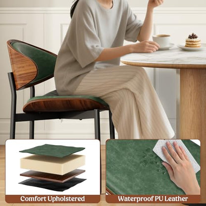 REONEY Dining Chairs Set of 4, Mid-Century Modern Kitchen Chairs, Green - color: Green Pu