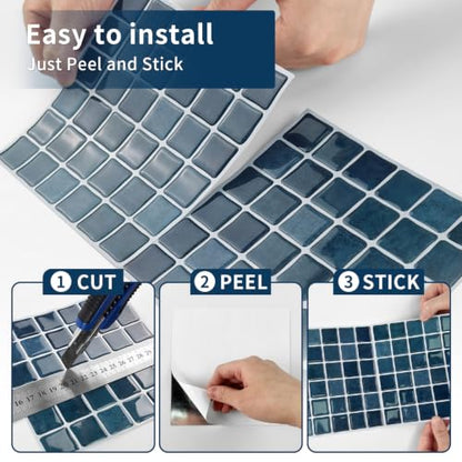 3D Mosaic Peel and Stick DIY Backsplash Tiles (24, Deep Ocean Teal) - color: Deep Ocean Teal
