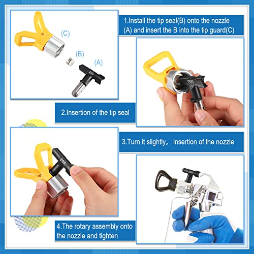 Moxweyeni 10 Pcs Reversible Airless Spray Tips Set (209 213 313 315 411 413 521 523 619 623), Tungsten Carbide Paint Sprayer Nozzles for Airless Sprayer, Spray Range 4"-14" for Wall Fence Deck Cabinet - size: 209-623 Sizes