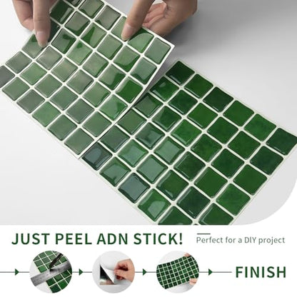 URCOLOR 20 Sheets 3D Self-Adhesive Mosaic Backsplash Tile Peel and Stick - color: Mosaic Green