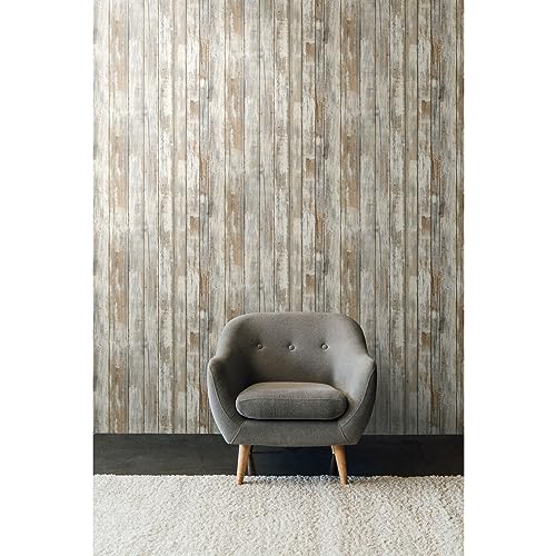RoomMates White Distressed Wood Peel and Stick Wallpaper - color: Rustic Wood