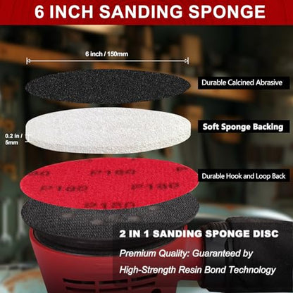 Shinboc 12 PCS 6 Inch Sanding Sponge 180 Grit, Bowling Ball Sanding Pads - color: 180grit, size: 6 Inch 12Pcs