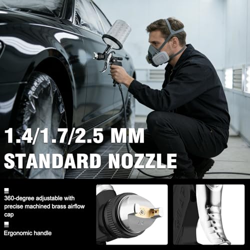 HVLP Spray Gun Kits with 1.4/1.7/2.5mm Nozzles 2 Cups Automotive Paint Guns - color: Black