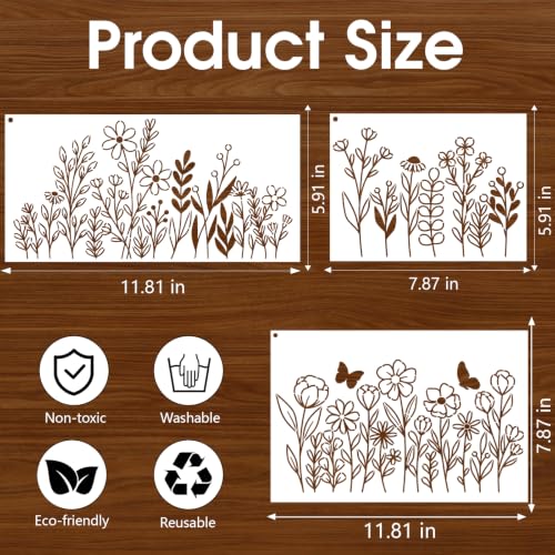 Floral Stencils for Walls Reusable Painting Templates for Crafts Wood - style: Floral plants