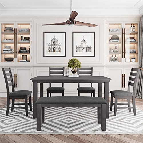 Dining Room Set with 4 Chairs and Bench, 60 Inch, Gray - color: Grey