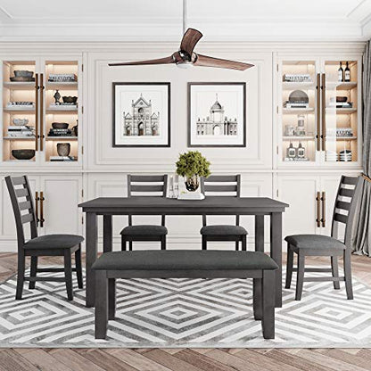 Dining Room Set with 4 Chairs and Bench, 60 Inch, Gray - color: Grey