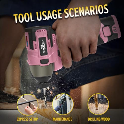 140Nm 17V Brushless Impact Screwdriver with 2 Batteries (Pink) - color: Pink, size: 17V Brushless Screwdriver