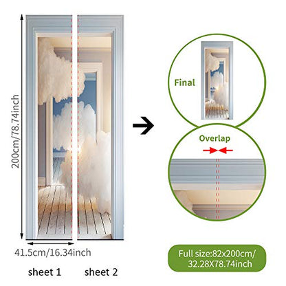 Modern Art Self Stick Vinyl Door Mural Sticker, Peel and Stick Removable Refrigerator Wrap Decal, Cloud Heaven, 32.3x78.7, 2 Pcs Set - color: Cloud Heaven