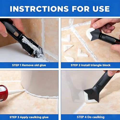 9pcs Silicone Caulking Tool 3 in 1 Stainless Steel Head Scraper Caulk Remover Sealant for Kitchen Bathroom Window - color: 9pcs 3-in-1 scraper