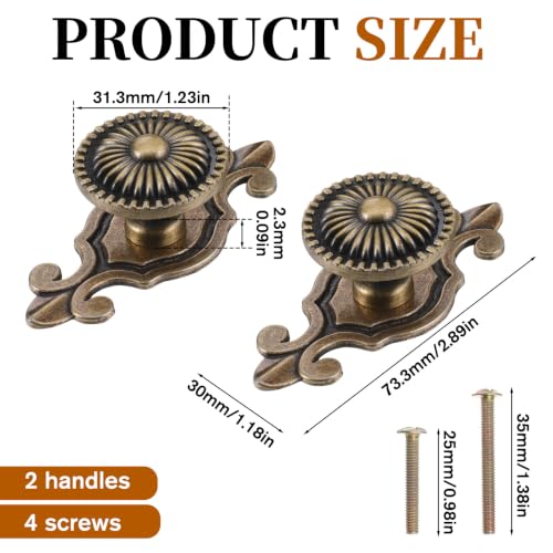 2 Pack Drawer Knobs Vintage, Antique Brass Cabinet Knobs and Pulls