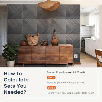 BUBOS 6 Pack Faux Wood Wall Panel,23.6"x23.6" Peel and Stick Acousitc Panel - color: Black Walnut