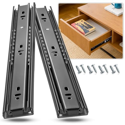 Drawer Slides Ball Bearing 3 Folds Full Extension Side Mount Cabinet Runners Glides Rails Track 100 Lbs Load 10 12 14 16 18 20 22 24 Inch Black(Black-Basic- 1 Pr,16 Inch) - color: Black-Basic, size: 16 Inch