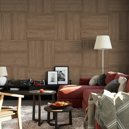 8-Pack Peel & Stick Acoustic Wood Slat Wall Panels - color: Walnut, size: 8pcs - 23.6" x 23.6"