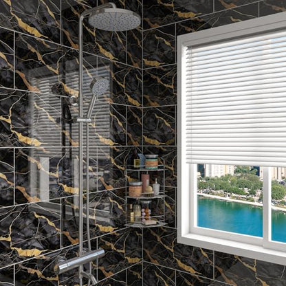 Marble Peel and Stick Backsplash 23.6 x11.8 in, 10PCS - color: Black Stone Gilding