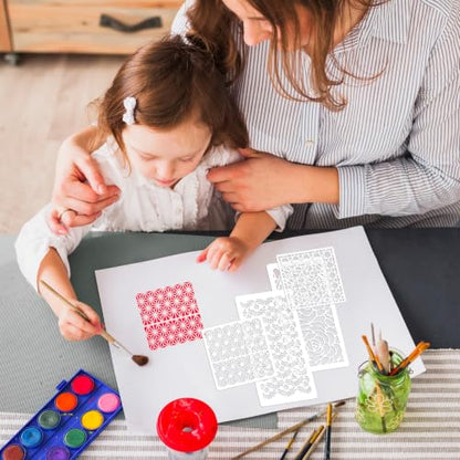 34 Pcs Reusable Craft Stencils - 16 Pcs 5.9" & 18 Pcs 7.9" Painting Templates, Floral & Geometric Stencils for Wood, Furniture, Canvas, Scrapbooking, DIY Art Decor