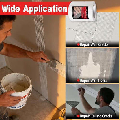 Single Roll Drywall Tape 6" Wide X 82 FT Heavy Duty Self-Adhesive Wall Crack and Seam Patch Fiber Mesh Crack Patch Wall Repair Fabric for Repairing Ceiling, Patching Up Holes