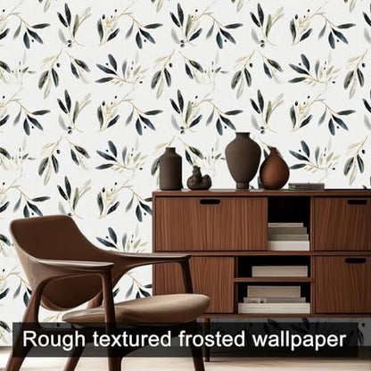 HOMETITUTE Olive Leaf Peel and Stick Wallpaper 118.1x17.7 Inch Vinyl - color: Olive Leaf