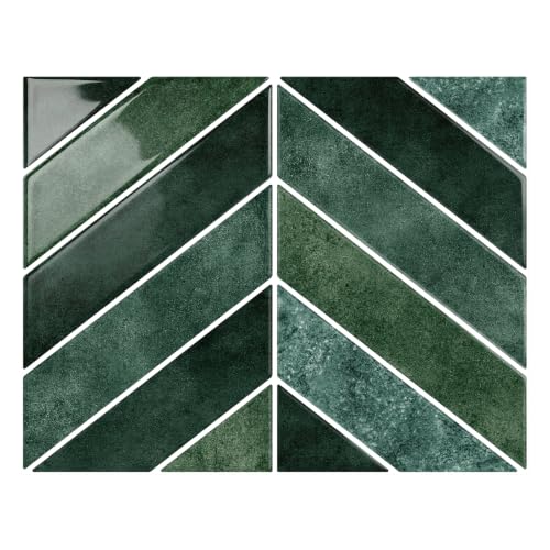 10-Sheet Herringbone Peel and Stick Backsplash Tiles for Kitchen, 3D Marble Look Self Adhesive Stick on Back Splashes Wall Tiles for Bathroom 11.5"x9" Dark Green - color: DarkGreen