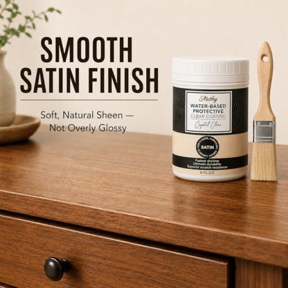 Water-Based Polyurethane for Wood, Clear Satin Finish, 8 fl oz - style: Water-Based Satin