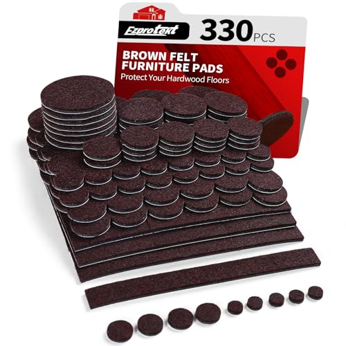 Ezprotekt Felt Furniture Pads, 330 Pcs Furniture Pads for Hardwoods Floors, Felt Pads for Chair Legs, Felt Pads for Furniture, Floor Protectors for Hardwood Floors - for Chair Desk Table (Brown) - color: Brown