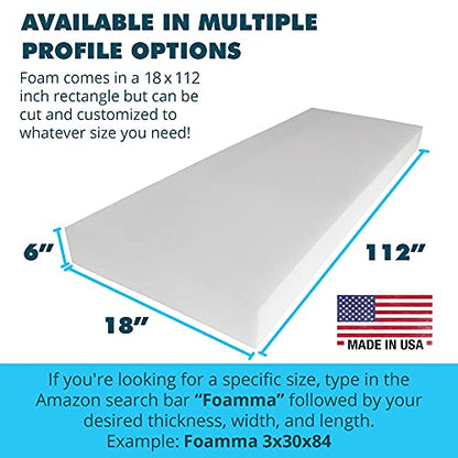 Foamma 6" x 18" x 112" Medium Density Upholstery Foam Padding, Thick-Custom Pillow, Chair, and Couch Cushion Replacement Foam, Craft Foam Upholstery Supplies, Foam Pad for Cushions and Seat Repair - color: Medium Density, size: 6" x 18" x 112"