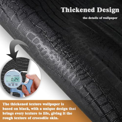 Black Peel and Stick Wallpaper Textured Contact Paper 15.7"×78.8" - size: 15.7" x 78.8"