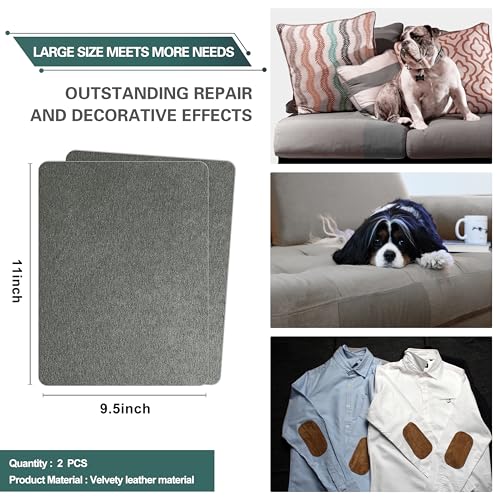 Azobur Couch Patch Repair Fabric,Microfiber Fabric, Self-Adhesive, for Sofa Repair and Upholstery, 2 Pieces, 9.5 x 11 inches (Gray) - color: Gray, size: 9.5" x 11"-2 PCS