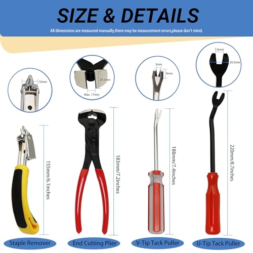 4Pcs Upholstery Staple Nail Remover Tack Puller Tools Set, End Cutting Pliers Staple Remover Tack Puller for Furniture Floor Wall Car Photo Frame