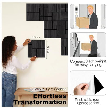 Mollywell Acoustic Wall Panels, Black Oak, 16 Pack, 12x12 in - color: B _ Black Oak, Checkerboard